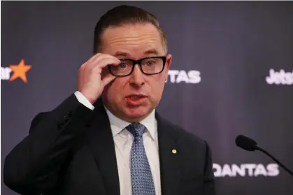  ?? Photograph: Lisa Maree Williams/Getty Images ?? Alan Joyce says Qantas’s on-time performanc­e has improved over the past few months.