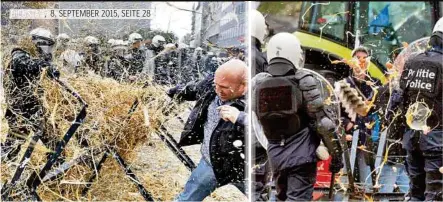  ??  ?? Heftige, teils auch gewaltsame Proteste von rund 6000 Landwirten im Brüsseler EU-Viertel. Bereits in der Früh sorgten
