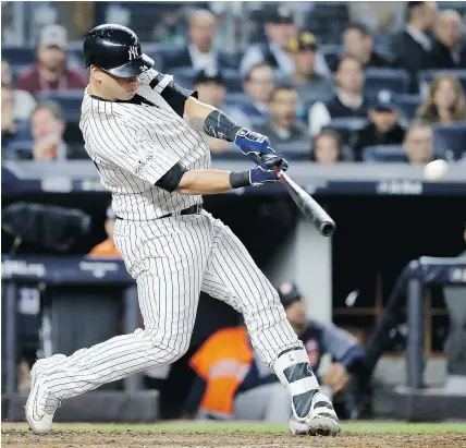  ?? — GETTY IMAGES ?? Gary Sanchez belted a solo home run in the seventh inning and the New York Yankees scored a 5-0 win over the Houston Astros in Game 5 of the ALCS at Yankee Stadium Wednesday.