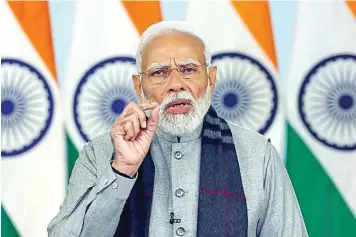  ?? (ANI) ?? Prime Minister Narendra Modi virtually addresses the All India Presiding Officers’ Conference, in New Delhi on Saturday