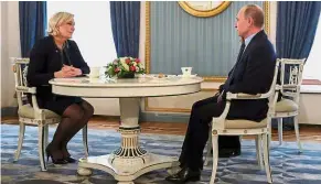 ??  ?? Informal talks: Le Pen meeting Putin at the Kremlin in Moscow.