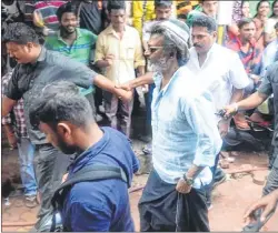  ?? BHUSAN KOYANDE ?? Rajnikanth shoots at Wadala on Monday.