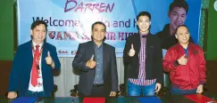  ??  ?? DARREN Espanto is formally a member of the AMA Education System (AMAES) family.
(From L-R): Mr. Emilio Soriano, AMAES COO, Mr. Darwin Dominguez, AMAES First Vice President, Darren Espanto, and Mr. Jaron Rolloque, AMAES Area Director.