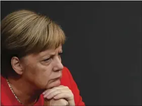  ??  ?? German Chancellor Angela Merkel attends a plenary session of the German parliament Bundestag about the budget 2019, in Berlin, on Wednesday. AP PHOTO/MARKUS SCHREIBER