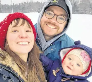  ??  ?? The Beaton family enjoying some outdoor time this past winter. From left, Kate, husband Morgan Murray and one-year-old daughter Mary.