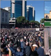  ??  ?? ( Në foto)
Protesta e 16 shkurtit para Kryeminist­risë. Ambasada amerikane në Tiranë. Kryetari i PD Lulzim Basha, duke folur për mediat