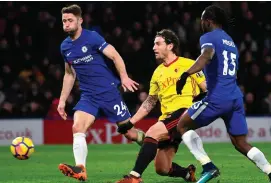  ?? GETTY ?? Daryl Janmaat scores Watford’s second goal to retake the lead against Chelsea at Vicarage Road last night