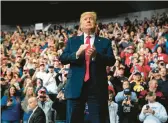  ?? EVAN VUCCI/AP ?? Then-President Donald Trump arrives at a campaign rally in 2020 at Drake University in Des Moines, Iowa. Trump has been absent so far this year in Iowa.