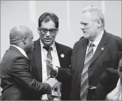  ?? PHOTO: MOTSHWARI MOFOKENG/AFRICAN NEWS AGENCY/ANA ?? Acting premier Sihle Zikalala, chairperso­n of the BRICS Business Council Dr Iqbal Survé and Minister of Trade and Industry Rob Davies at the 6th BRICS Business Council Annual Meeting in Durban.