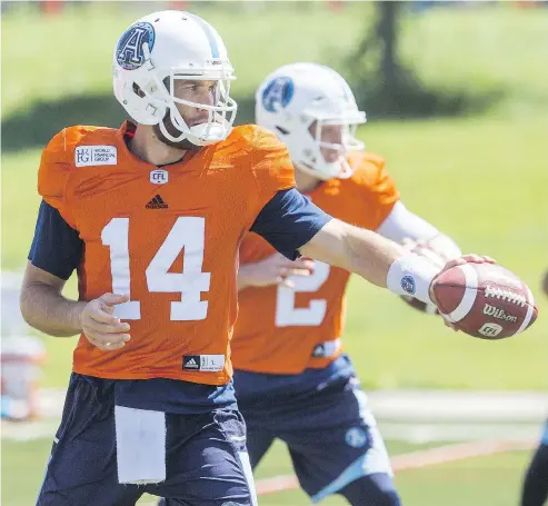  ?? ERNEST DOROSZUK / POSTMEDIA NEWS ?? Quarterbac­k Mcleod Bethel-thompson will make his first CFL start for the Toronto Argonauts against the Ottawa Redblacks on Thursday night.