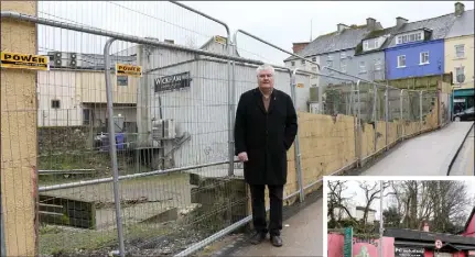  ??  ?? ABOVE: Cllr Johnny Mythen at the old Murphy Floods site; RIGHT: the old Sawyer’s Pub on Templeshan­non Quay.