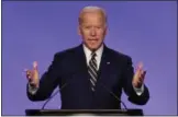  ?? MANUEL BALCE CENETA — THE ASSOCIATED PRESS ?? On April 5, 2019, former Vice President Joe Biden speaks at the Internatio­nal Brotherhoo­d of Electrical Workers constructi­on and maintenanc­e conference in Washington.