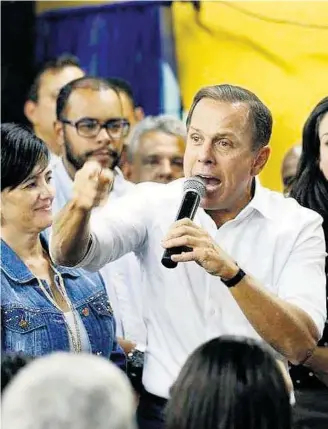  ?? JOAO SALVATORE ?? Ato. O prefeito João Doria discursa em evento do PSDB na zona norte de São Paulo