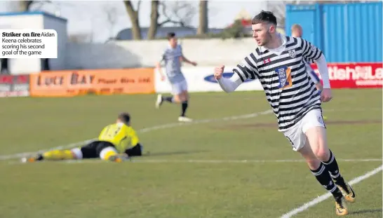  ??  ?? Striker on fireAidan Keena celebrates scoring his second goal of the game