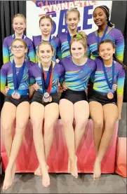  ?? ?? Beam Champion:
Level 4 5th Place Team: Row 1 Eva Macey, Amyra Benchaar, Alanna Meersman, Ella Muffley, Row 2: Izzy Rettinger, Aislynn Riffel, Hannah Vanvuren and Rispah Maina.