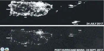  ??  ?? ► Imagen satelital muestra la extensión de los apagones tras el paso de María.