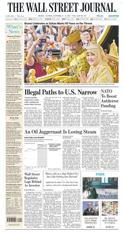 Front page of The Wall Street Journal Asia newspaper from USA