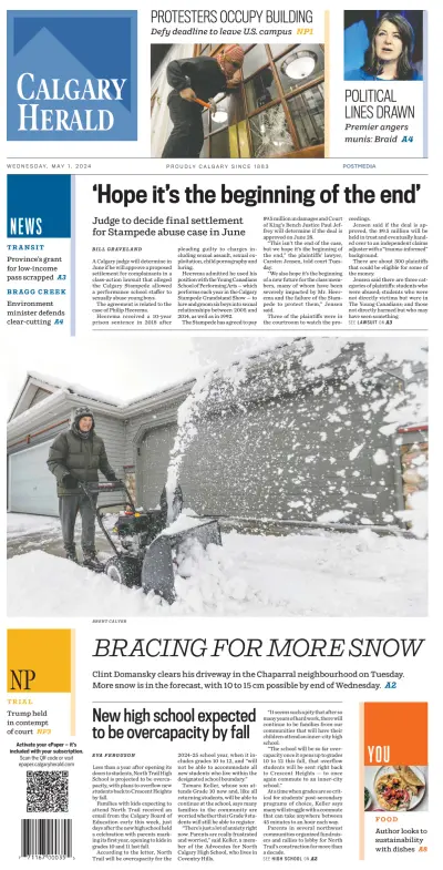 Front page of Calgary Herald newspaper from Canada