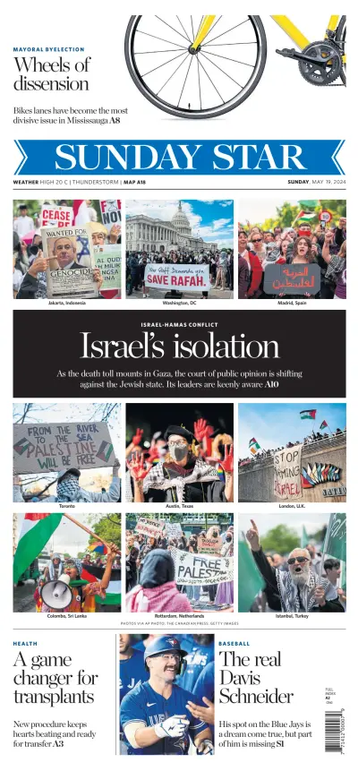 Front page of Toronto Star newspaper from Canada