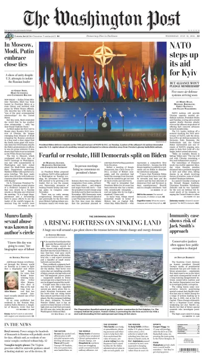 Front page of Washington Post newspaper from USA