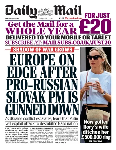 Front page of Daily Mail newspaper from UK
