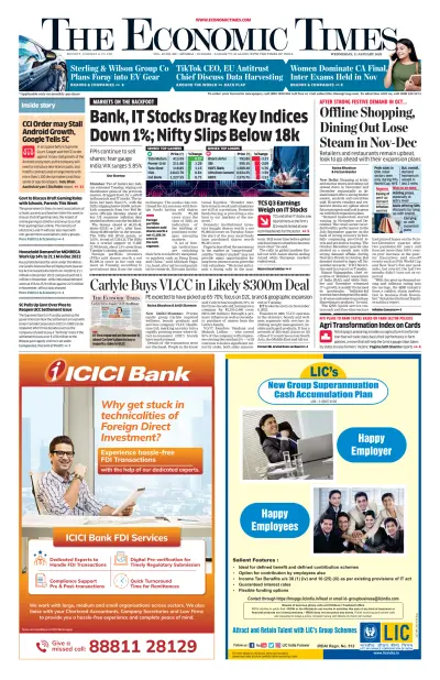 Front page of The Times of India newspaper from India