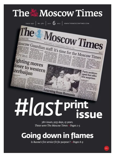 Front page of Moscow Times newspaper from Russia