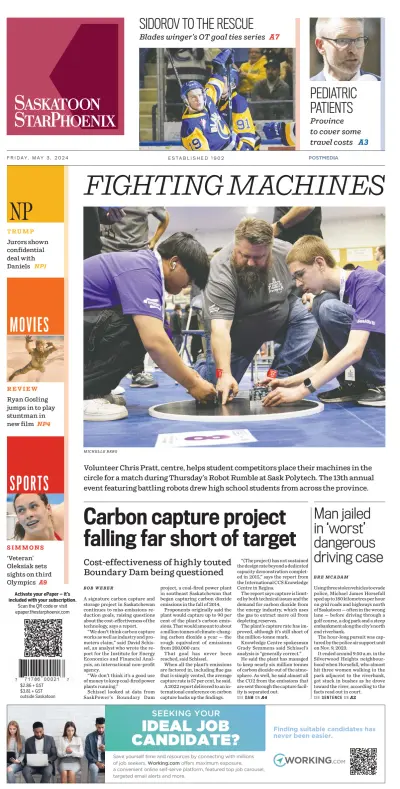 Front page of The StarPhoenix Saskatoon newspaper from Canada
