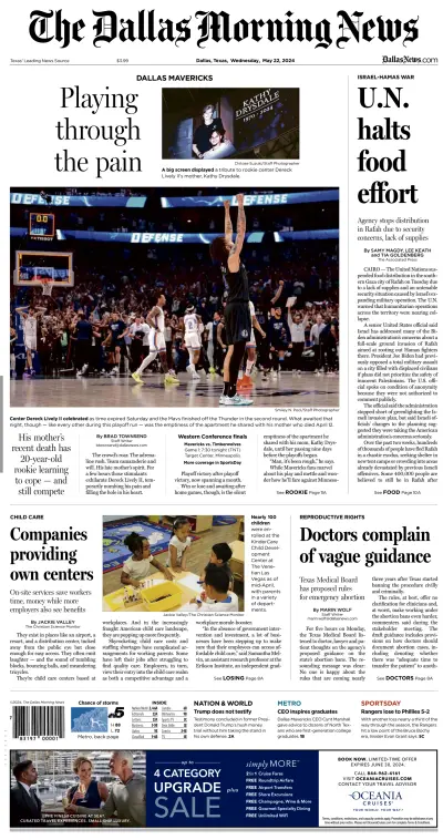 Front page of Dallas Morning News newspaper from United States