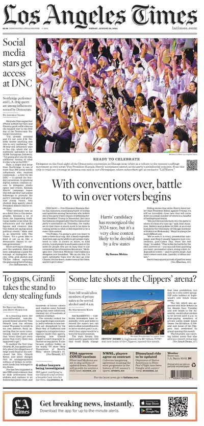 Front page of Los Angeles Times newspaper from USA