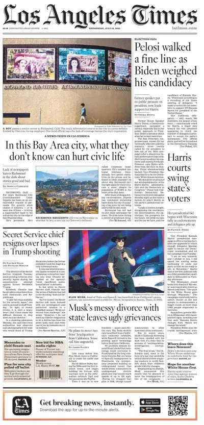 Front page of Los Angeles Times newspaper from United States
