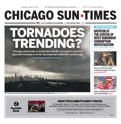 Front page of Chicago Sun Times newspaper from United States