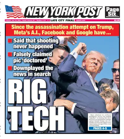 Front page of NY Post newspaper from United States