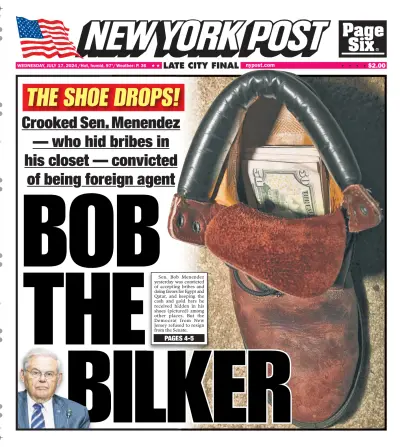 Front page of New York Post newspaper from USA