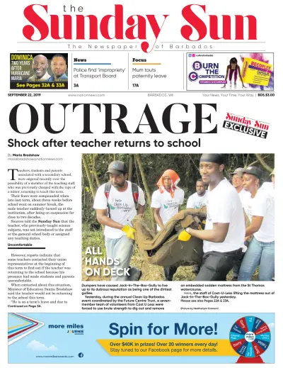Front page of Sun (Barbados) newspaper from Barbados