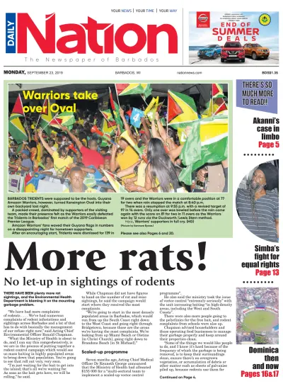 Front page of Daily Nation (Barbados) newspaper from Barbados