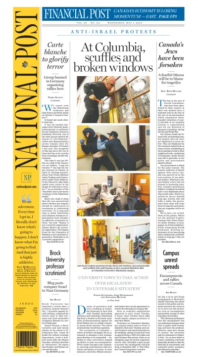 Front page of National Post (National Edition) newspaper from Canada