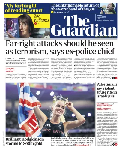 Front page of The Guardian newspaper from UK