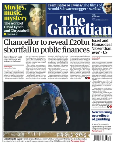 Front page of The Guardian newspaper from UK