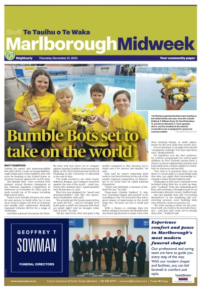 Front page of Marlborough Midweek newspaper from New Zealand