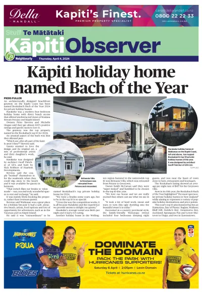 Front page of Kapiti Observer newspaper from New Zealand