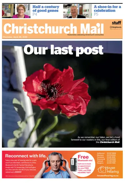 Front page of Christchurch Mail newspaper from New Zealand