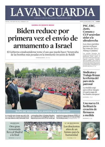 Front page of La Vanguardia newspaper from Spain