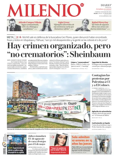 Front page of Milenio newspaper from Mexico