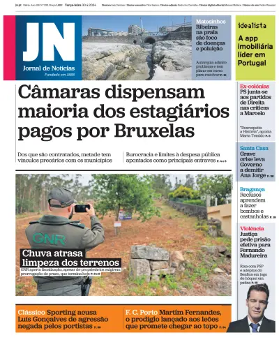 Front page of Jornal de Noticias newspaper from Portugal