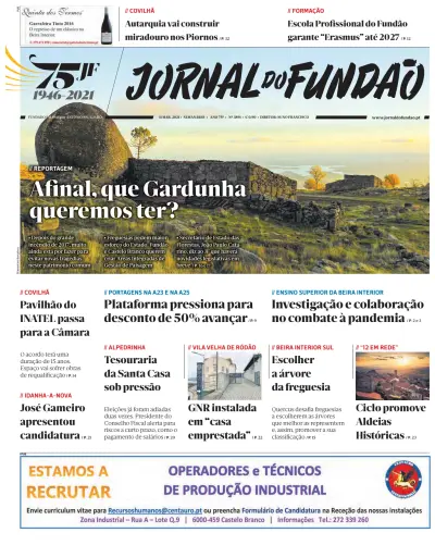 Front page of Jornal do Fundao newspaper from Portugal