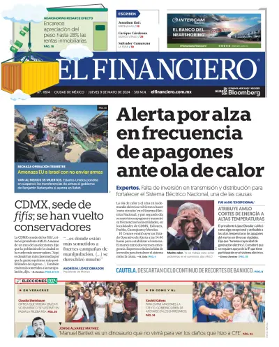 Front page of El Financiero newspaper from Mexico