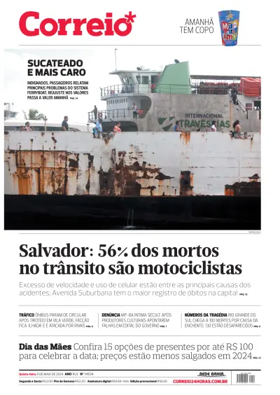 Front page of Correio da Bahia newspaper from Brazil