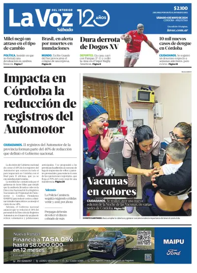 Front page of La Voz del Interior newspaper from Argentina