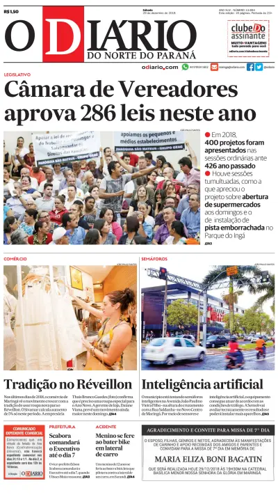 Front page of O Diario do Norte do Parana newspaper from Brazil